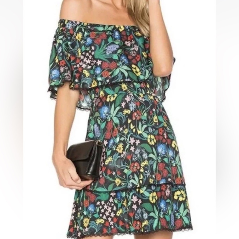 Alice + Olivia Tyler Floral Print Off The Shoulder Ruffle Mini Dress Size 8